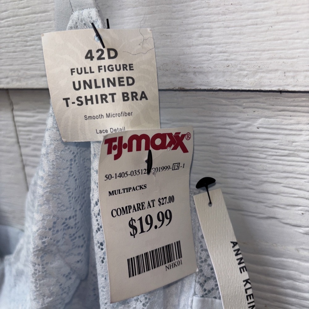 NWT Anne Klein T-Shirt Bra 42D Full Figure Unlined Light Blue Lace - Picture 3 of 10